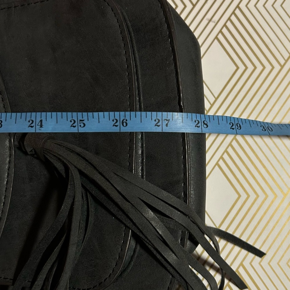 Franco Sarto Grey Vegan Leather Rex Saddle Crossbody Bag with Tinsel Fringe - Picture 7 of 10